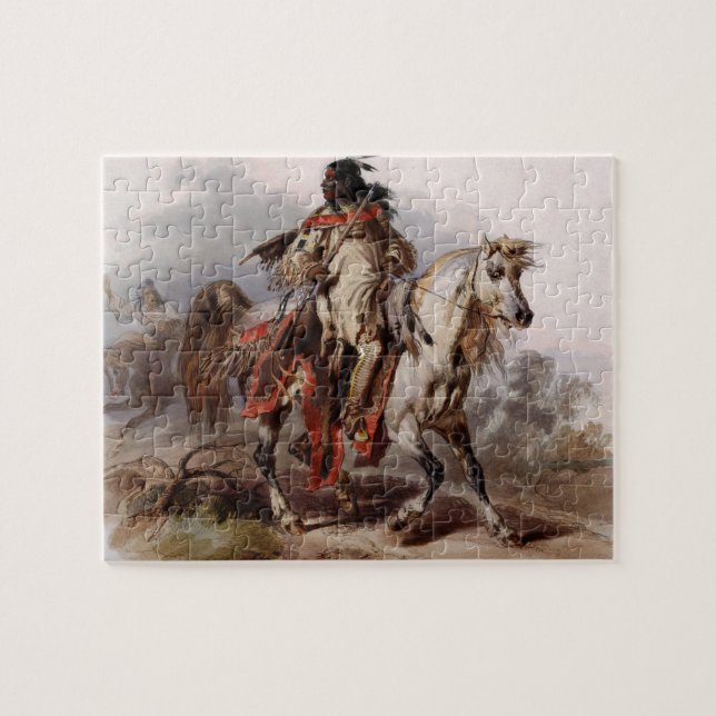 Blackfoot Indian On Arabian Horse being chased Jigsaw Puzzle (Horizontal)