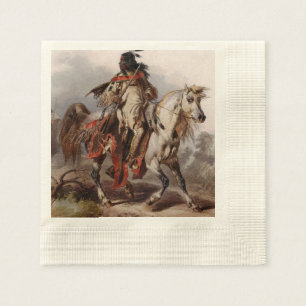 Blackfoot Indian On Arabian Horse being chased Napkin