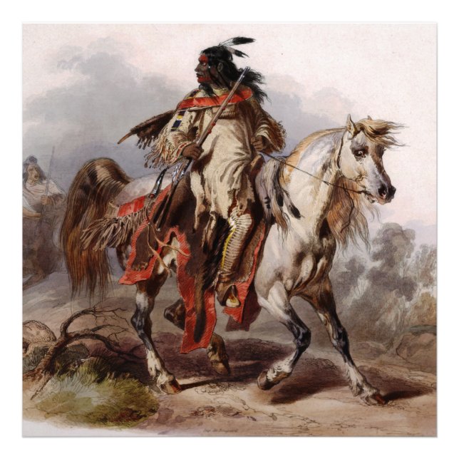 Blackfoot Indian On Arabian Horse being chased Photo Print (Front)