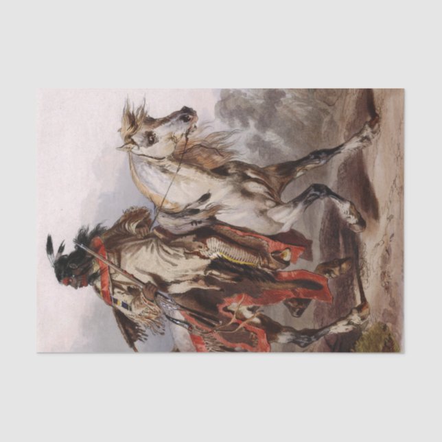 Blackfoot Indian On Arabian Horse being chased Tissue Paper (Front)