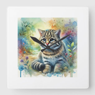 Blackfooted Cat in Nature 160724AREF237 - Watercol Square Wall Clock