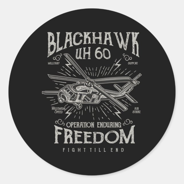 Blackhawk Uh 60 Helicopter Style Chopper Pilot Fan Classic Round Sticker (Front)