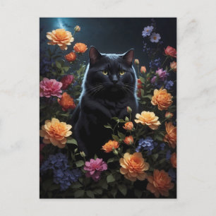 blacki cat in black night postcard