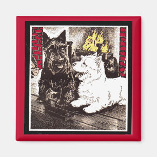 Blackie and Whitie by the fire Magnet