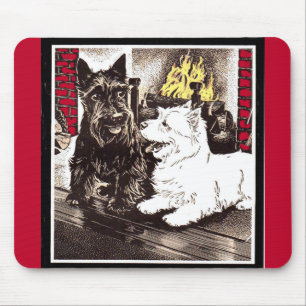Blackie and Whitie by the fire Mouse Mat