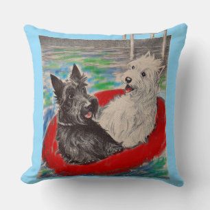 Blackie and Whitie on a raft Cushion