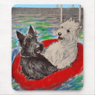 Blackie and Whitie on a raft Mouse Mat