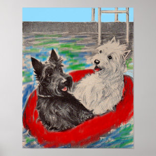 Blackie and Whitie on a raft Poster