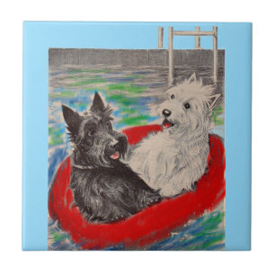 Blackie and Whitie on a raft Tile
