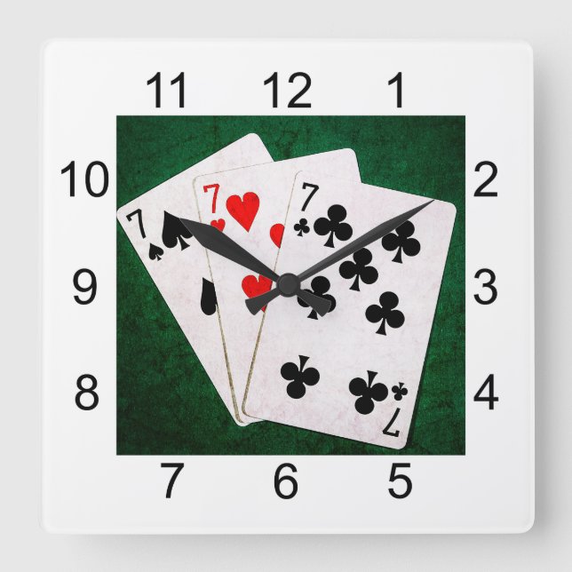 Blackjack 21 - Seven, Seven, Seven Square Wall Clock (Front)