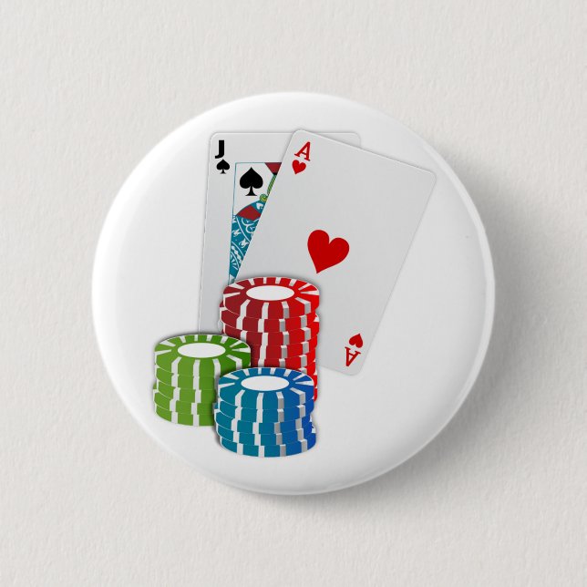 Blackjack with Poker Chips 6 Cm Round Badge (Front)