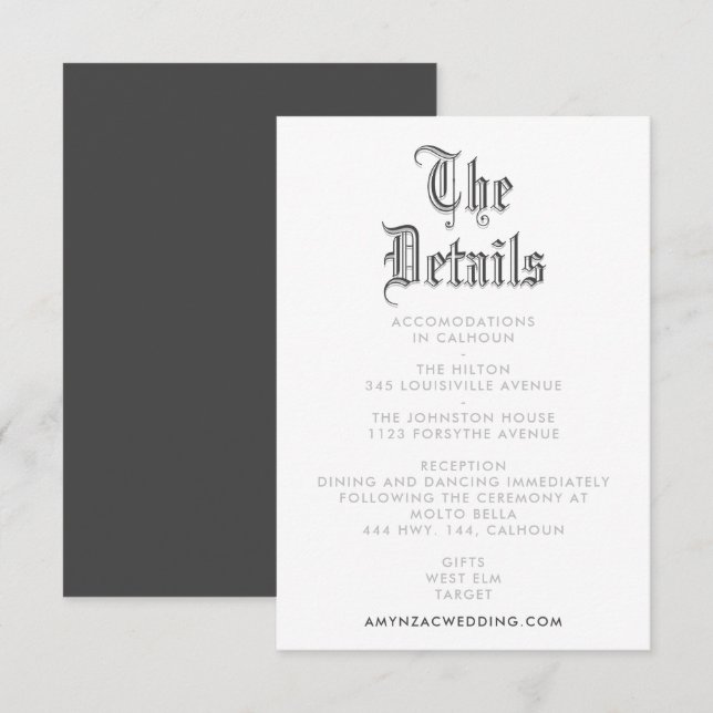 Blackletter Wedding Details Enclosure Card (Front/Back)