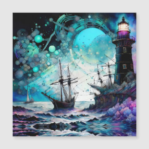 Blacklight-Lighthouse and sailboat stormy seas