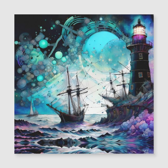Blacklight-Lighthouse and sailboat stormy seas (Front)