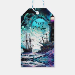 Blacklight-Lighthouse and sailboat stormy seas Gift Tags