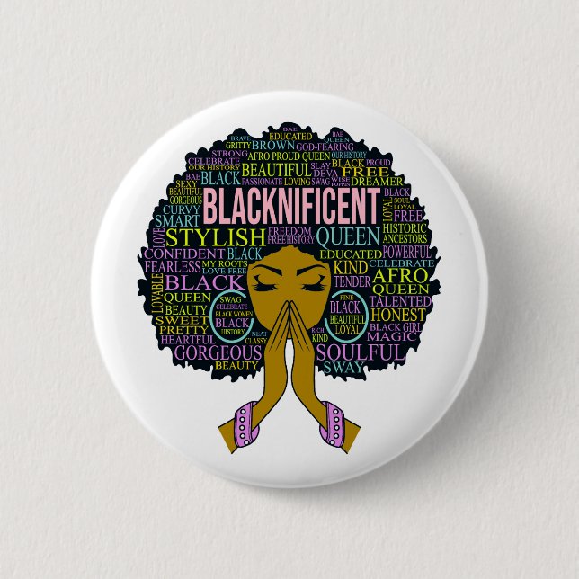 Blacknificent Black Queen Melanin Sista Girl Magic 6 Cm Round Badge (Front)
