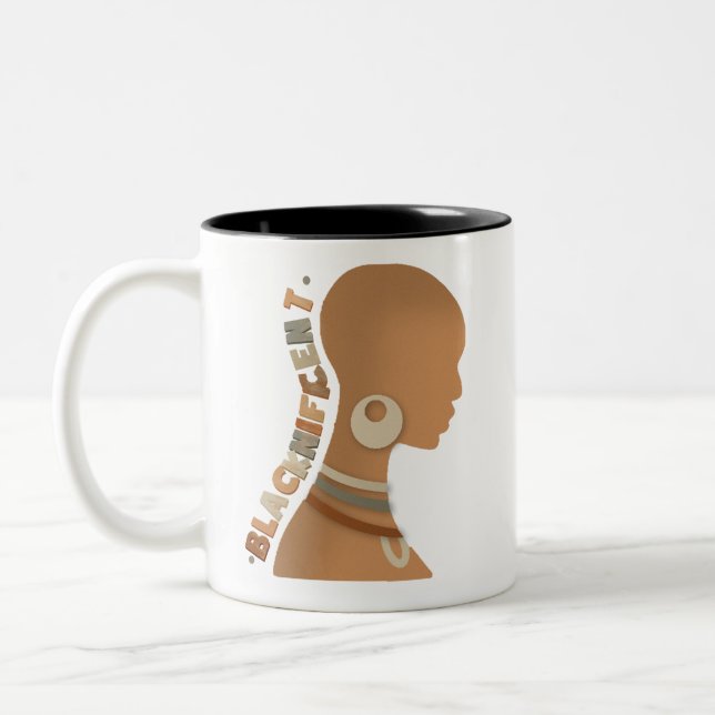 Blacknificent Black Woman Afro Girl Two-Tone Coffee Mug (Left)
