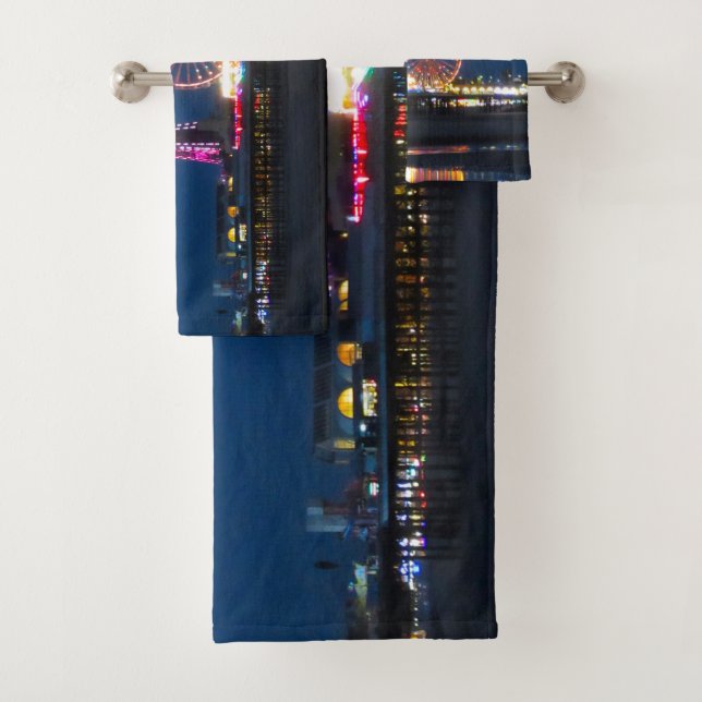 Blackpool Beach Lights at Night Bath Towel Set (Insitu)