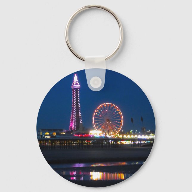 Blackpool Beach Lights at Night Key Ring (Front)