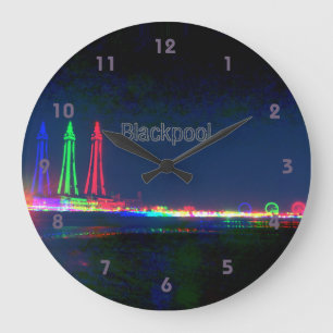 Blackpool Beach Lights at Night,   Large Clock