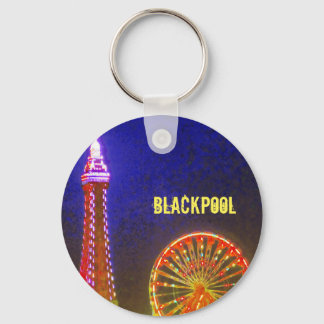 Blackpool Beach Lights at Night, Red, Gold, Blue Key Ring