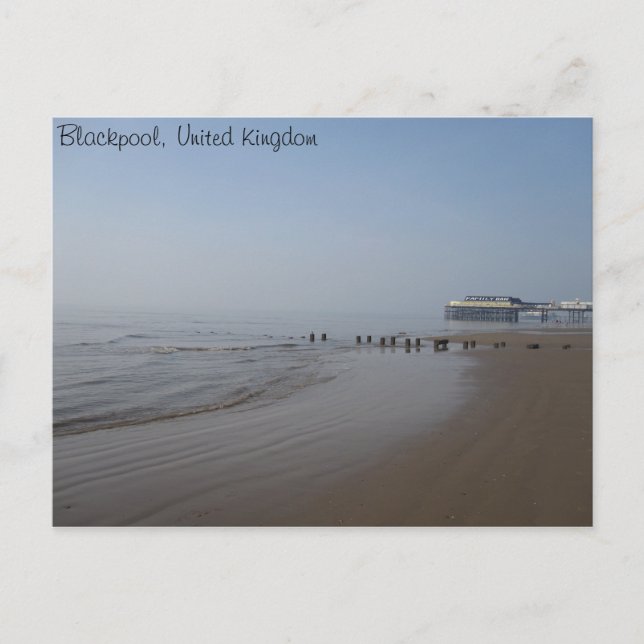 Blackpool Central Pier and Beach Postcard (Front)