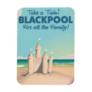Blackpool,England vintage sandcastle travel poster Magnet