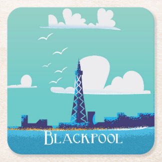 Blackpool, England vintage travel poster Square Paper Coaster