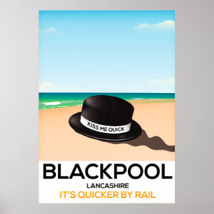 Blackpool "kiss me quick" hat travel rail poster
