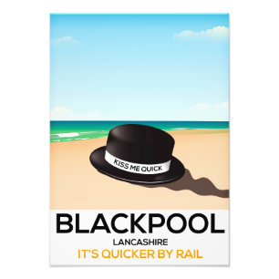 Blackpool "kiss me quick" hat travel train poster