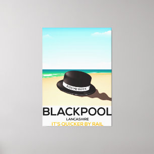 Blackpool "kiss me quick" hat travel train poster canvas print