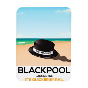 Blackpool "kiss me quick" hat travel train poster magnet