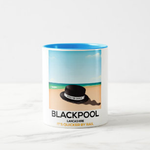 Blackpool "kiss me quick" hat travel train poster Two-Tone coffee mug