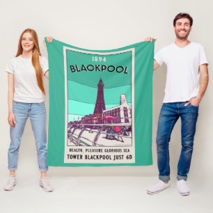 Blackpool Seaside Resort England Vintage Art Fleece Blanket