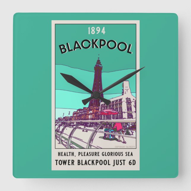  Blackpool Seaside Resort England Vintage Art     Square Wall Clock (Front)