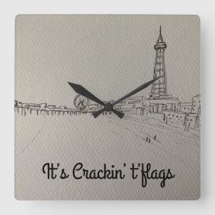 Blackpool Tower It’s Cracking Flags original art Square Wall Clock