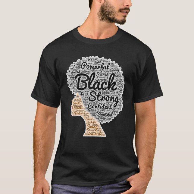 Blacks History Month Afro Words Art Natural Hair T-Shirt (Front)