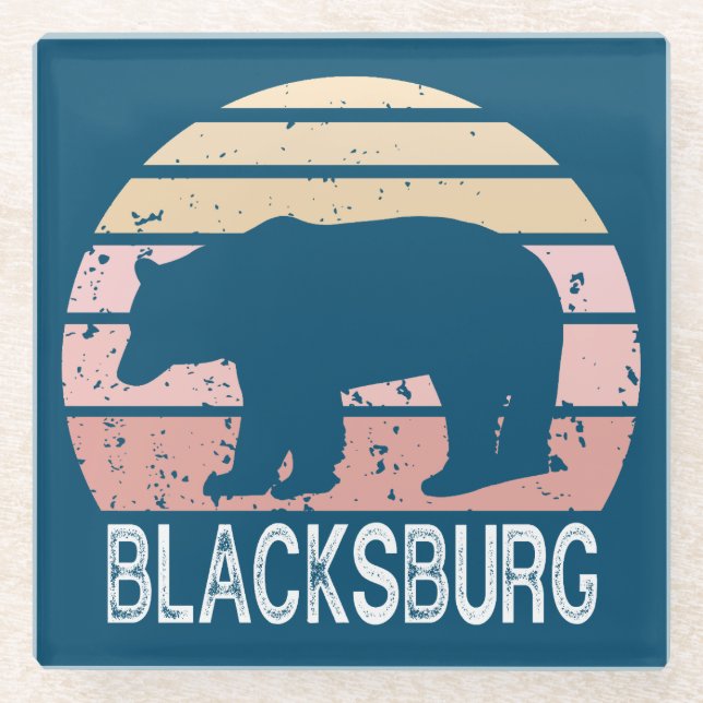 Blacksburg Virginia Retro Bear Glass Coaster (Front)