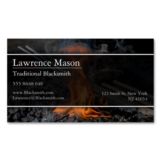 Blacksmith Forge Photo Magnetic Business Card (Front)