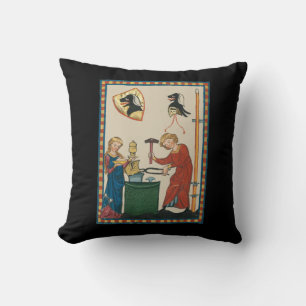 Blacksmith Forging Helmet Mediaeval Art Cushion