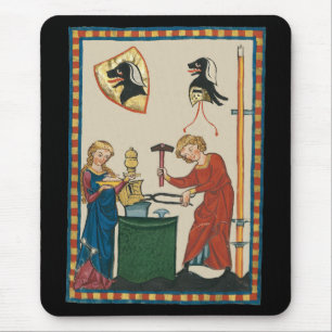 Blacksmith Forging Helmet Mediaeval Art Mouse Mat