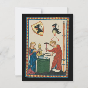 Blacksmith Forging Helmet Mediaeval Art Postcard