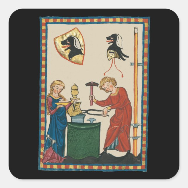 Blacksmith Forging Helmet Mediaeval Art Square Sticker (Front)