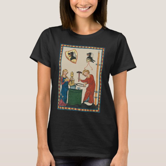 Blacksmith Forging Helmet Mediaeval Art T-Shirt (Front)