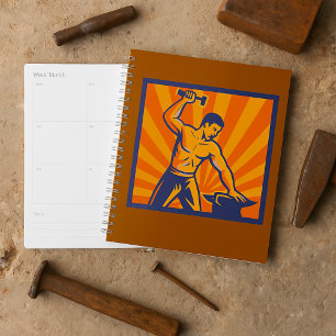 Blacksmith Hammering Retro Strongman Labour Planner