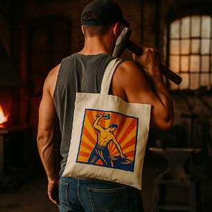 Blacksmith Hammering Retro Strongman Labour Tote Bag