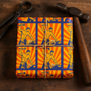 Blacksmith Hammering Retro Strongman Labour Wrapping Paper