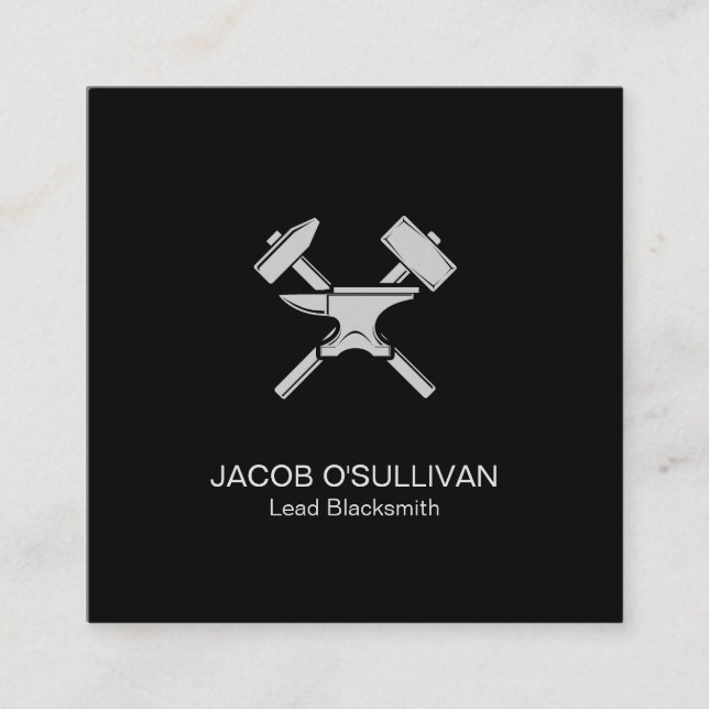 Blacksmith Iron Works Metal  Square Business Card (Front)