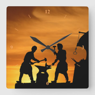 Blacksmith Sunset. Square Wall Clock