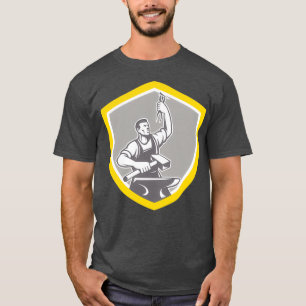 Blacksmith With Pliers Sledgehammer Anvil Retro T T-Shirt